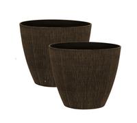 Simpa Allure 2Pc Brown Textured Plastic Planters 33Cm (H) X 38Cm (Diameter)