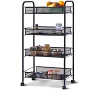 Simpa Black 4-Tier Multi Purpose Metal Basket Storage Trolley