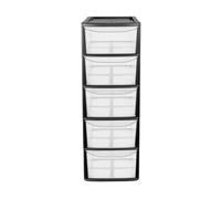 Simpa Black Large 5 Drawer Multi-Purpose Plastic Storage Tower