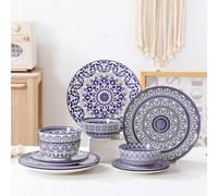 simpa Blue Florentine Porcelain Dinner Set. Dishwasher & Microwave Safe | Size: 24 Pack simpa Multicolor 24 Pack