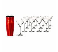 simpa Crystal Martini Glasses 300ml & 650ml Cocktail Shaker Set - Set of 12 Martini Glasses & Cocktail Shaker.