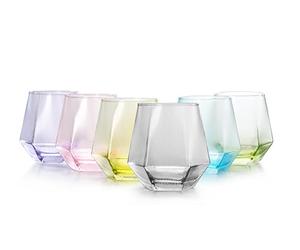simpa Diamond Shape Multicoloured Drinking Glasses 290ml Set of 6