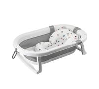 simpa Foldable Baby Bath Tub with Stand & Support Cushion - Portable Non-Slip Ergonomic Baby Bathtub for Newborns & Babies - White/Grey - 66.5 x 41 x 18 cm