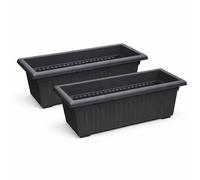 simpa Grecian Style Pillar Plastic Trough Planters 70cm - Set of 2 in Black simpa Black