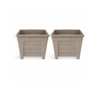 simpa Grosvenor Square Plastic Garden Planters 38cm - Set of 2 in Taupe | Size: Large simpa Taupe L