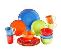 simpa Hand Painted Assorted Bright Colourful Stoneware Dinner Set | Size: 16 Pack simpa Multicolor 16 Pack