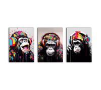 simpa Headphone Apes 3 Panel Canvas Wall Art simpa Multicolor