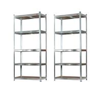 simpa Heavy Duty Galvanised Silver 5 Tier Metal Shelving Racking Unit - Set of 2 Units - Assembled Size: 180cm (H) x 90cm (W) x 40cm (D)