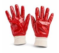 simpa Heavy Duty Red PVC Fully Coated Work Gloves - Cotton Lined - One Size - Durable Grip Gloves - Set of 10 Pairs