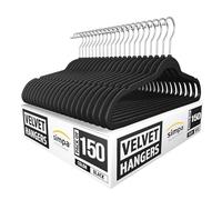 simpa Heavy Duty Velvet Non-Slip Suit Clothes Shirts Hangers 360 Degree Swivel Hook 150-Pack, Black/Silver