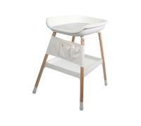 simpa Height Adjustable Baby White Changing Table with Grey Changing Pad, Storage Pouch and Large Storage Rack.