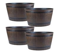 simpa Homestead Brown Half Barrel Cask Planter - Large, Set of 4 Pots - 22cm (H) x 40cm (Dia) - Suitable for Indoor or Outdoor Use.