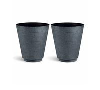 simpa Hudson Textured Effect Plastic Planters - Set of 2 in Dark Grey | Size: Large simpa Dark Grey L