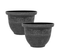 simpa Kingscliffe Rustic Grey Plastic Planter Pots - Set of 2 | Size: Large simpa Grey L