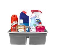 simpa Large Silver Plastic Multipurpose Cleaning Kitchen Household Carry All Caddy Basket Tray with Handle - Set of 5