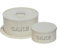 Simpa Metal 2Pc Cake Carrier & Cake Tin Storage Set - Antique Cream Finish - Secure Clip Lock Closure