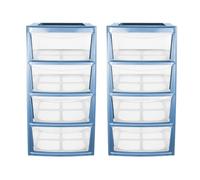 simpa Mini Plastic 4 Drawer Tower Storage Unit - Cornflower Blue Gloss Finish, Set of 2 Units - 40cm (H) x 19cm (W) x 25.5cm (D)