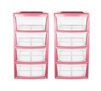 simpa Mini Plastic 4 Drawer Tower Storage Unit - Pink Gloss Finish, Set of 2 Units - 40cm (H) x 19cm (W) x 25.5cm (D)