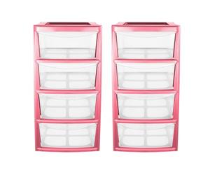 simpa Mini Plastic 4 Drawer Tower Storage Unit - Pink Gloss Finish, Set of 2 Units - 40cm (H) x 19cm (W) x 25.5cm (D)