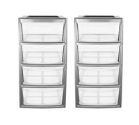simpa Mini Plastic 4 Drawer Tower Storage Unit - Silver Gloss Finish, Set of 2 Units - 40cm (H) x 19cm (W) x 25.5cm (D)
