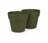 simpa Naturals 11L Contemporary Plastic Planters Set of 2, Olive Green Plant Pots for Indoor and Outdoor Plants, 26 x 29.5 cm
