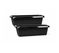 simpa Plastic Chunky Garden Trough Planter Pots 50cm Length - BLACK, Set of 2 Pots - Suitable for Indoor or Outdoor Use with DIY Drainage Holes.