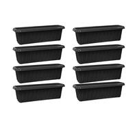 simpa Plastic Chunky Garden Trough Planter Pots 50cm Length - BLACK, Set of 8 Pots - Suitable for Indoor or Outdoor Use with DIY Drainage Holes.