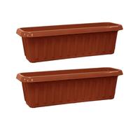 simpa Plastic Chunky Garden Trough Planter Pots 50cm Length - TERRACOTTA, Set of 2 Pots - Suitable for Indoor or Outdoor Use with DIY Drainage Holes.
