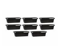 simpa Plastic Chunky Garden Trough Planter Pots 60cm Length - BLACK, Set of 8 Pots - Suitable for Indoor or Outdoor Use with DIY Drainage Holes.