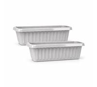 simpa Plastic Chunky Garden Trough Planter Pots 75cm Length - PLATINUM, Set of 2 Pots - Suitable for Indoor or Outdoor Use with DIY Drainage Holes.