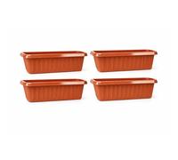 simpa Plastic Chunky Garden Trough Planter Pots 75cm Length - TERRACOTTA, Set of 4 Pots - Suitable for Indoor or Outdoor Use with DIY Drainage Holes.