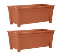 simpa Plastic Trough Garden Planter Pots 55cm Length - BROWN, Set of 2 Pots - Suitable for Indoor or Outdoor Use with DIY Drainage Holes.