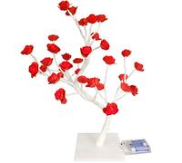 SIMPA® Rose Bonsai Style Tree Lamp 17.72" 45cm With 32 LED Battery Operated Red Rose [ Red Lights, Red Rose ]
