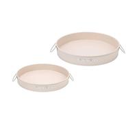 simpa Round 2PC Metal Colour Serving Trays Set with Handles, 30cm & 25cm Diameter Trays - Matt Cream