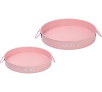simpa Round 2PC Metal Colour Serving Trays Set with Handles in Pink simpa Pink