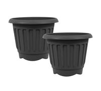 simpa Round Chunky Black Plastic Indoor or Outdoor Planters - Set of 2 Pots 40cm