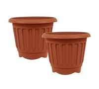 simpa Round Chunky Terracotta Plastic Indoor or Outdoor Planters - Set of 2 Pots 30cm