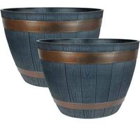simpa Rustic Dark Grey Plastic Half Barrel Cask Planters - Set of 2 | Size: Large simpa Dark Grey L