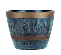 simpa Rustic Style Dark Grey Plastic Half Barrel Cask Planter 28.5cm Diameter - Single Pot - Indoor & Outdoor Pot.