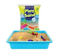 simpa Sky Blue Large Plastic Rectangular Deep Sand Pit Play with 15kg Bag of Play Sand - 13cm (H) x 64cm (L) x 49cm (W)