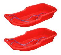 simpa Snow Hawk Plastic Snow Sledge Toboggan - Set of 2 Heavy Duty Winter Snow Sledges - Blaze Red - Robust Design for Snow Fun