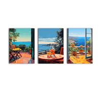 simpa Terrace with Ocean 3 Panel Canvas Wall Art simpa Multicolor