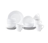 simpa Timeless 16PC Plain White Porcelain Dinner Set: 4 Dinner Plates, 4 Side Plates, 4 Bowls & 4 Mugs. Dishwasher & Microwave Safe.