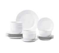 simpa Timeless 18PC Plain White Porcelain Dinner Set: 6 Dinner Plates, 6 Side Plates & 6 Bowls. Dishwasher & Microwave Safe.