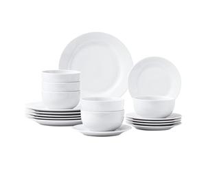 simpa Timeless 18PC Plain White Porcelain Dinner Set: 6 Dinner Plates, 6 Side Plates & 6 Bowls. Dishwasher & Microwave Safe.