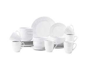 simpa Timeless 24PC Plain White Porcelain Dinner Set: 6 Dinner Plates, 6 Side Plates, 6 Bowls & 6 Mugs. Dishwasher & Microwave Safe.