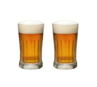 simpa Traditional Clear Chunky Glass Beer Stein 600ml - Set of 2 Heavyweight German-Style Beer Mugs with Vertical Line Detailing - Classic Pint Stein Glasses