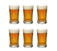 simpa Traditional Clear Chunky Glass Beer Stein 600ml - Set of 6 Heavyweight German-Style Beer Mugs with Vertical Line Detailing - Classic Pint Stein Glasses