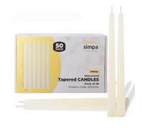 simpa Unscented Tapered Ivory Candles 7-Hour Burn Time Long-Burning 22mm x 250mm - Pack of 50