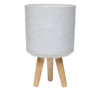 simpa Urban 12L Round Plastic Planter with Wooden Legs in Off-White simpa Off-White